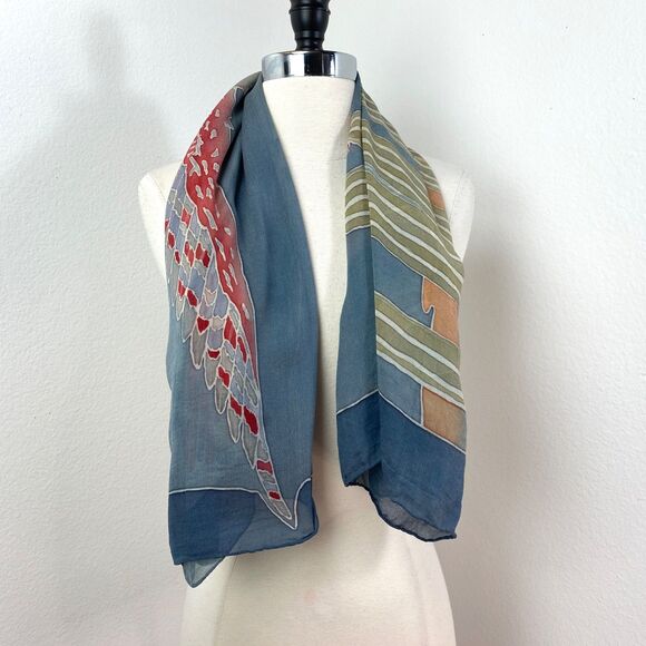 Large Square Flying Owl Scarf Desert Scene Lightweight 40"X42" Hand Rolled Silk - Picture 7 of 7